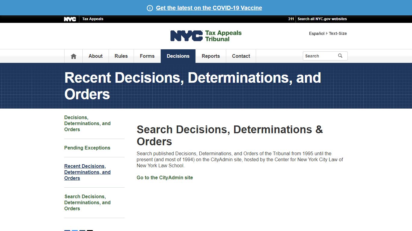 Search Decisions, Determinations & Orders - New York City